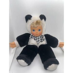 Vintage HK City Toys Girl Plush Doll Plastic Face Panda Costume Stuffed Animal
